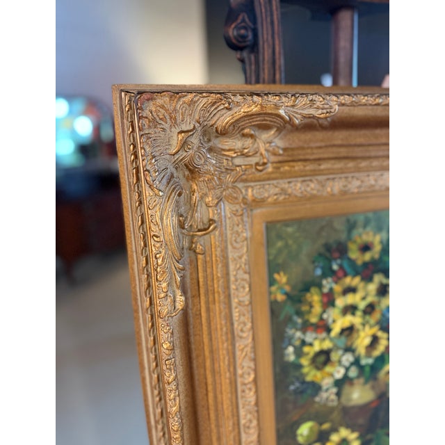 Mid 20th Century Framed, Signed Oil on Canvas Painting, Still-Life of Sunflowers For Sale - Image 6 of 12