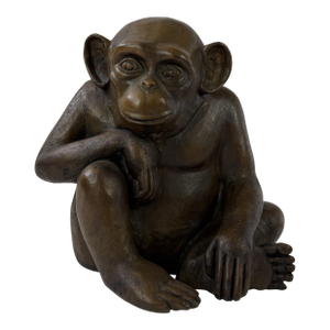 Whimsical Bronze Seated Monkey Sculpture – 12” H