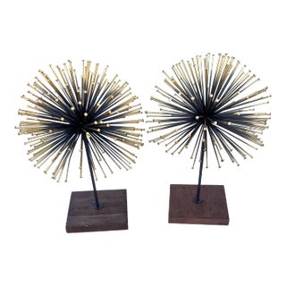 1990s Black and Gold Metal Starburst Sculptures - a Pair For Sale