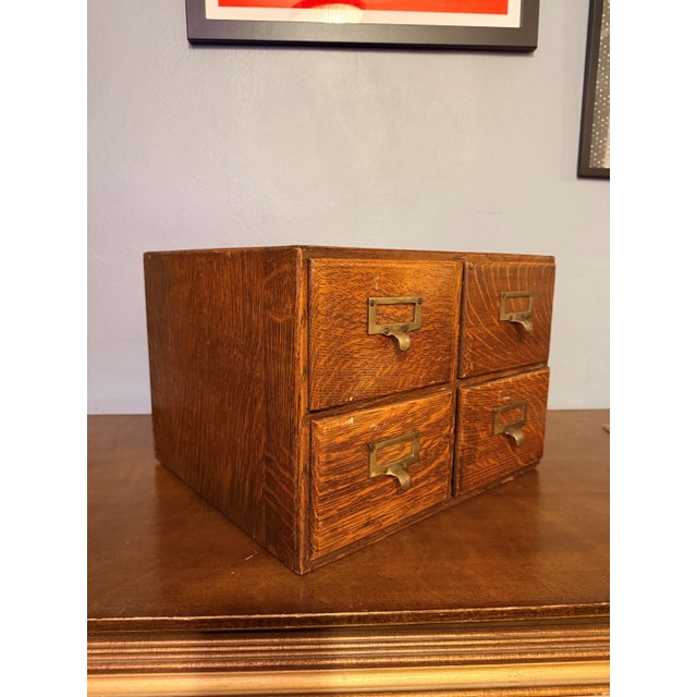 Vintage Macey Library Card Catalog – Four Drawer Wood Cabinet With Brass Hardware For Sale - Image 13 of 13