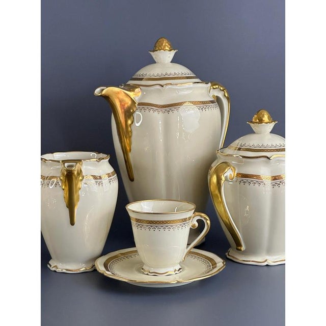 Ceramic Vintage Сream and Gilt Coffee Service by R. Leclair for Limoges, France, Set of 21 For Sale - Image 7 of 12