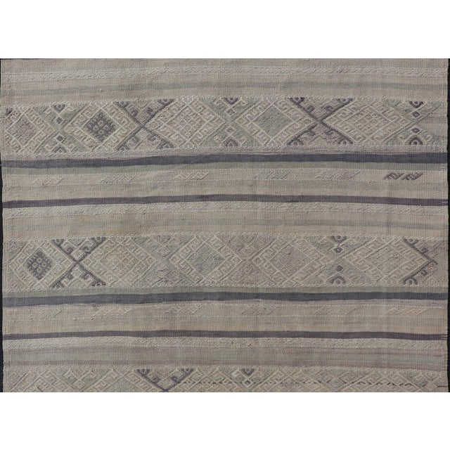 Square size vintage Turkish Kilim in dark blue, L. green, gray, Taupe . Keivan Woven Arts / rug EN-P13449, country of...
