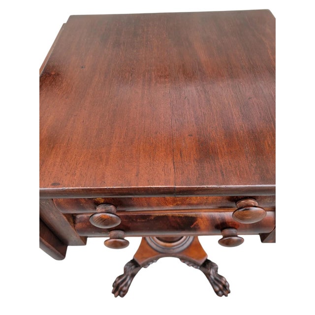 19th Century 19th Century Mahogany Empire Drop Leaf End Table Hand Carved For Sale - Image 5 of 14