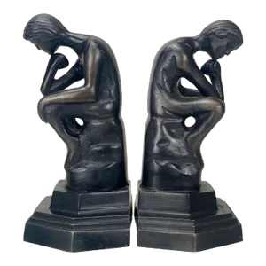 Vintage Traditional Cast Metal the Thinker Bookends - a Pair