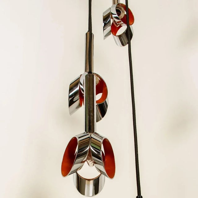Cascade Fixture with Six Chrome and Orange Pendants in Raak Style, 1970s For Sale - Image 3 of 18