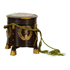 Japanese Meiji Period Hokai Lidded Box with Brass Accents and Original Rope