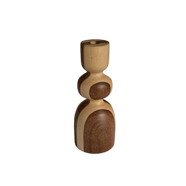 Beech and Cumaru, Bougeoir 2 Candlestick by Romain des Bois Dimensions: D 10 x H 27 cm. Materials: Beech and Cumaru.