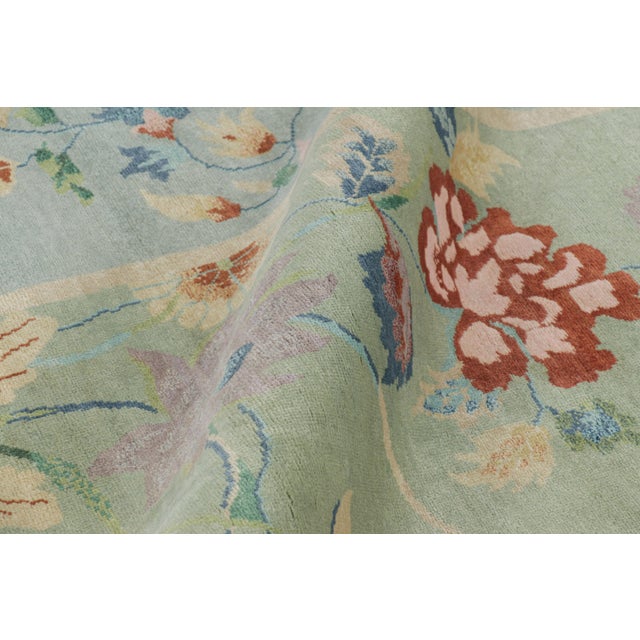 Art Deco Rug & Kilim’s Oversized Chinese Art Deco Style Floral Rug in Green and Blue For Sale - Image 3 of 7
