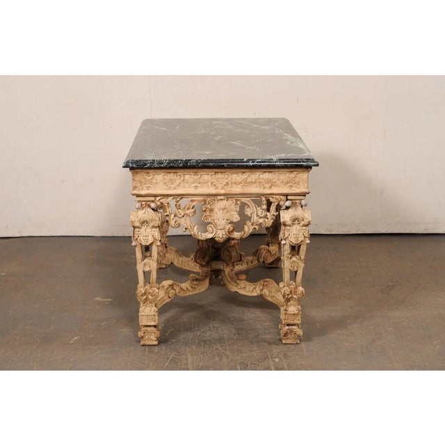Wood Fabulously Carved French Table with Marble Top For Sale - Image 7 of 12
