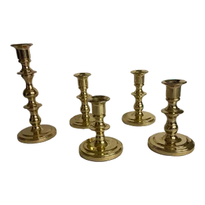 Mid 20th Century Brass Candlestick Holder Baldwin Set 5