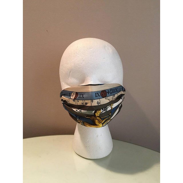 Hermès Hermes Vintage Handmade Dies et Hore Astrologie Silk Scarf Surgical Face Mask For Sale - Image 4 of 6