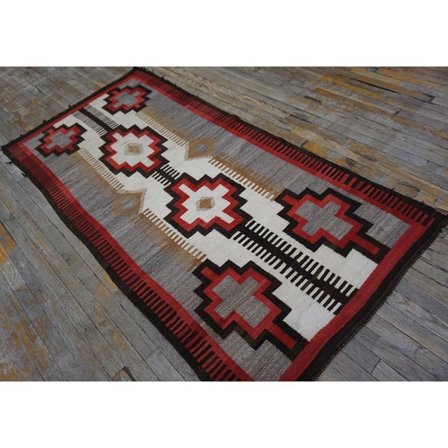 Textile 1920s Small Tribal Antique Bold Geometric Native American Flat Weave Navajo Rug For Sale - Image 7 of 11