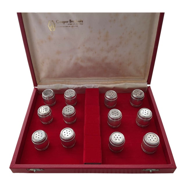 1970s Individual Salt Shakers, Barrel Shape w/ case - Set of 12 For Sale