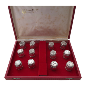 1970s Individual Salt Shakers, Barrel Shape w/ case - Set of 12