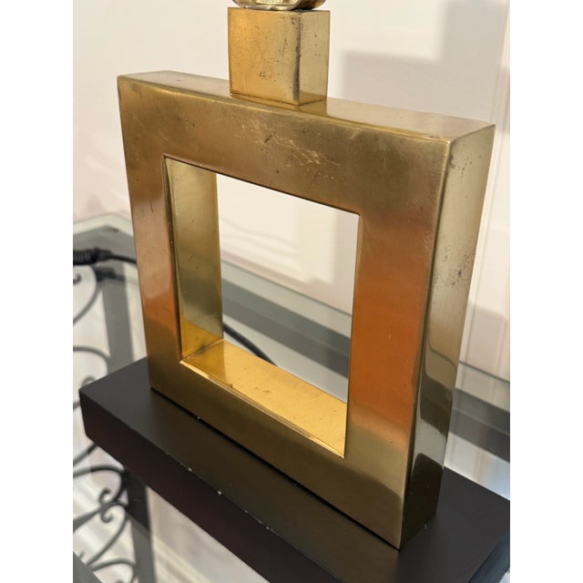 Mid Century Modern Hollywood Regency Square Brass Table Lamps, a Pair For Sale - Image 10 of 12