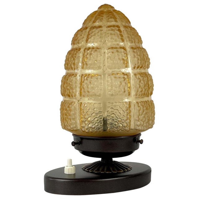 Amber Glass and Burnished Brass Table Lamp, Sweden, 1930s For Sale - Image 18 of 18