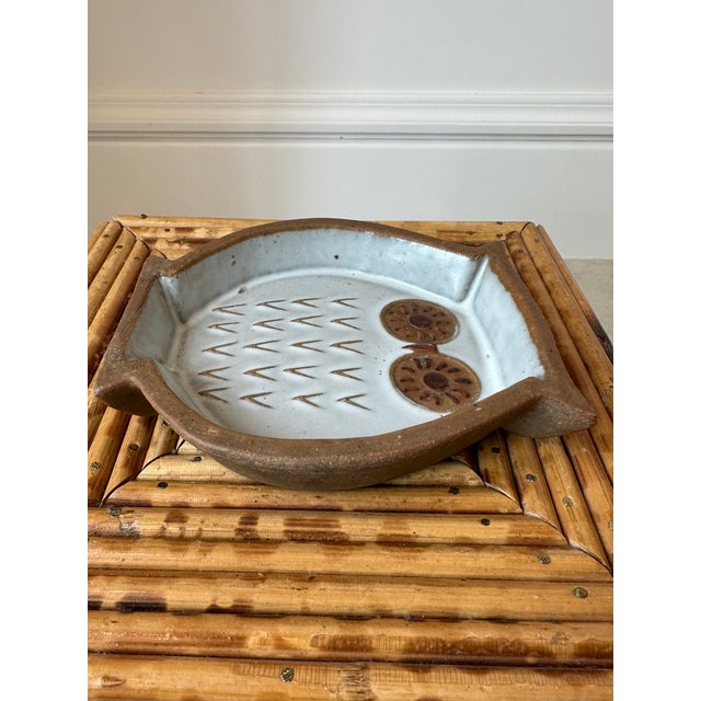 Vintage Mid-Century Owl Trinket Dish - Terracotta With White Glaze For Sale - Image 9 of 16