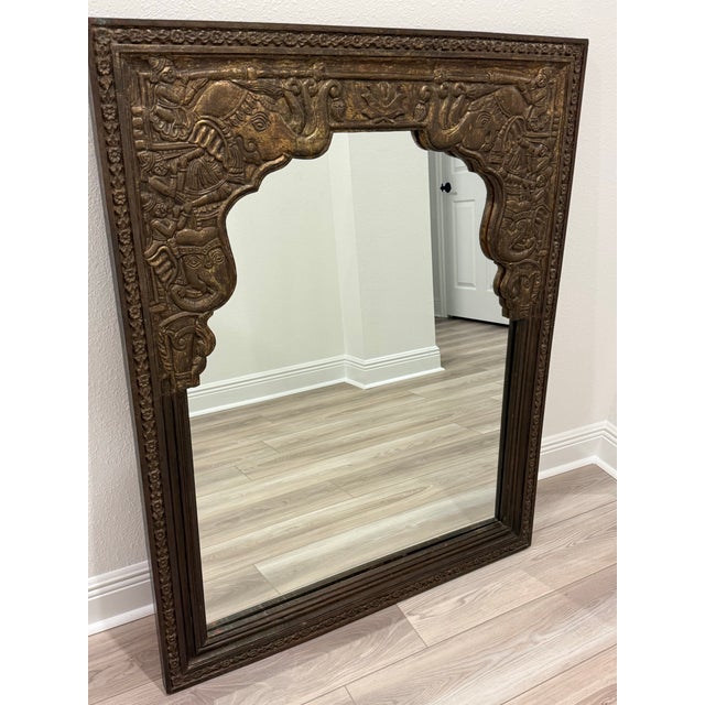Indian Ornate Vintage Indian Carved Arch Mirror With Elephant Motif (48 X 38 X 1.5 Inches) For Sale - Image 3 of 8