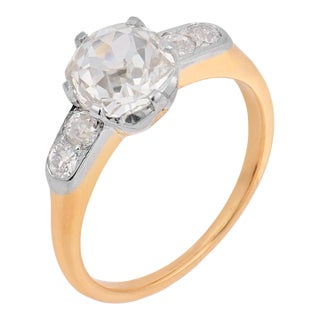 Early 20th Century Edwardian Old Mine Cut Diamond 18k Gold Platinum Engagement Ring, Size 4.25 For Sale