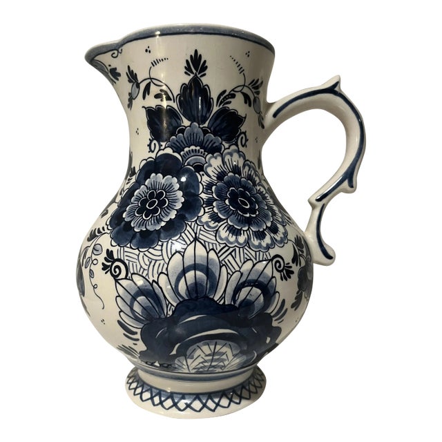Vintage Royal Goedewaagen Delfts Blown Hand Painted Pitcher For Sale