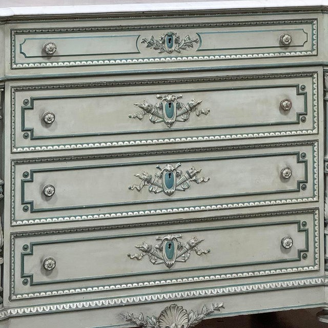 19th Century French Louis XVI Painted Commode With Carrara Marble For Sale In Dallas - Image 6 of 15