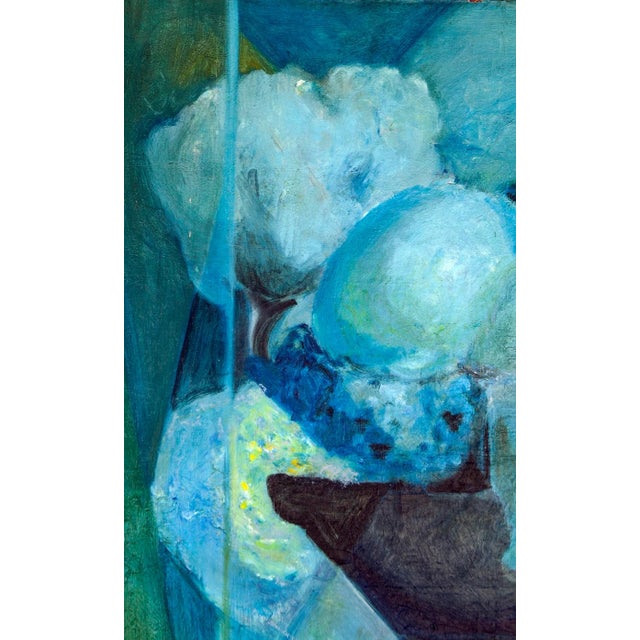 Striking Fruit Bowl Cubist Still Life, Oil Painting Signed: Rey Beautifully Framed in wood with carvings and a pale green...