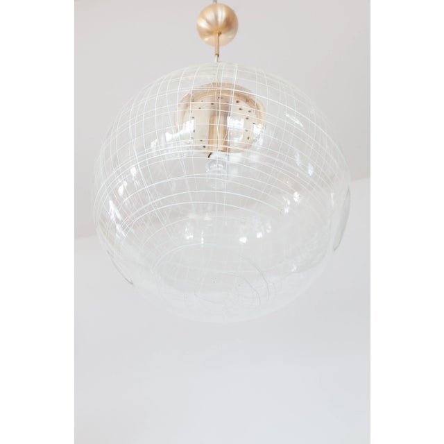 La Murrina Clear Bowl Glass with Spaghetti Swirl Pendant Lamp, Italy, 1970s For Sale - Image 3 of 9