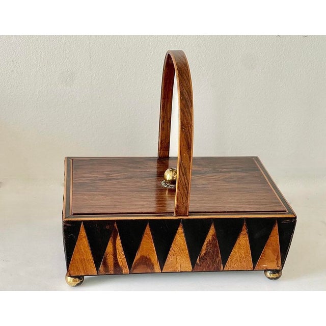 English Antique Early 19th Century English George III Exotic Wood Harlequin Desk Box for Stationery or Sewing Pannier For Sale - Image 3 of 15