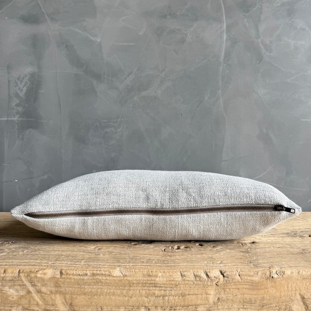 100% Belgian Otis Linen Snow Lumbar Pillow 12" X 20" With Down Insert For Sale In Los Angeles - Image 6 of 9