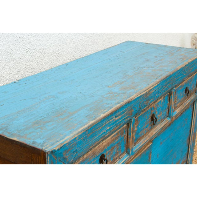 Asian Charming Vintage Cerulean Asian Sideboard For Sale - Image 3 of 7
