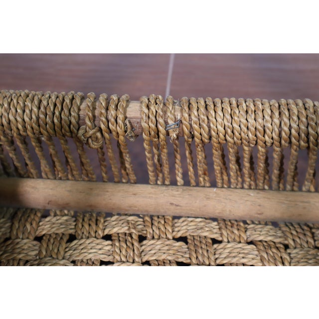 Vintage Danish Style Woven Wood Peg Foot Stool 50's 60's Retro Mid Century Modern Eclectic Boho Bamboo Basket Weave Paper Cord For Sale - Image 6 of 7