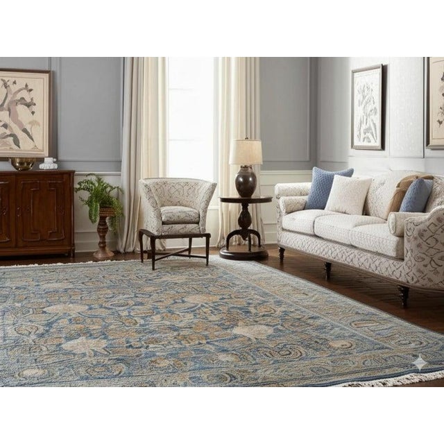 9x12 Blue Hand-Knotted Wool Faded Floral Bloom Geometric Modern Carpet Rug For Sale In New York - Image 6 of 7