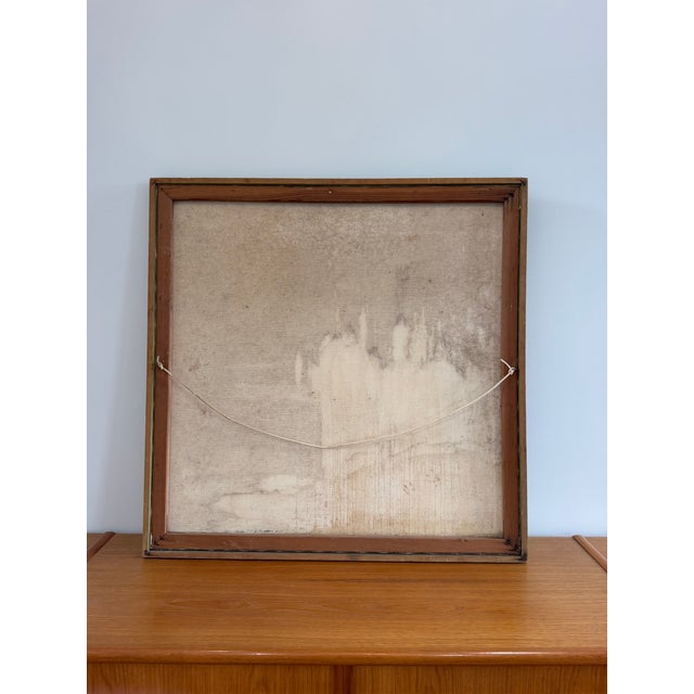 Vintage Signed C. Roberts Mid-Century Modern Owl Painting on Canvas | Original 36" X 36" Oil | Framed For Sale - Image 4 of 5