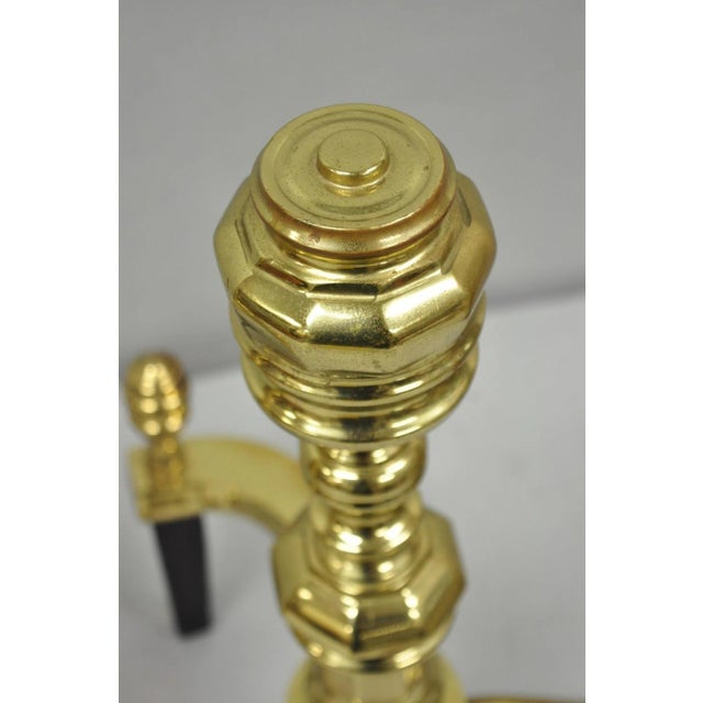 The Harvin Co Vintage Brass Federal Style Branch Foot Fireplace Andirons - Pair For Sale - Image 9 of 16