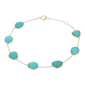 Turquoise Gemstone Delicate Chain Bracelet in 18k Yellow Gold