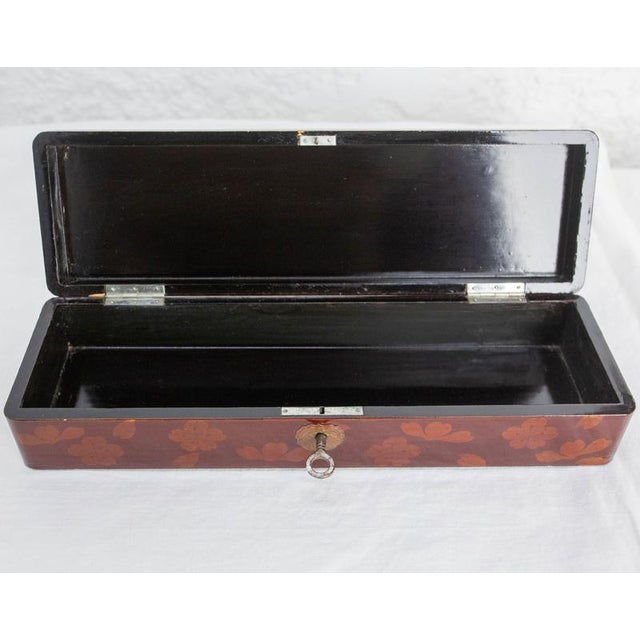 Gold Chinese Style Lacquered Pencil Box with Painted Butterfly, 1940 For Sale - Image 8 of 11