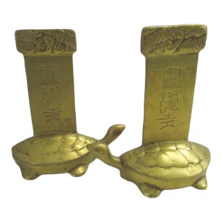 1950s Brass Chinoiserie Turtle Bookends - a Pair For Sale