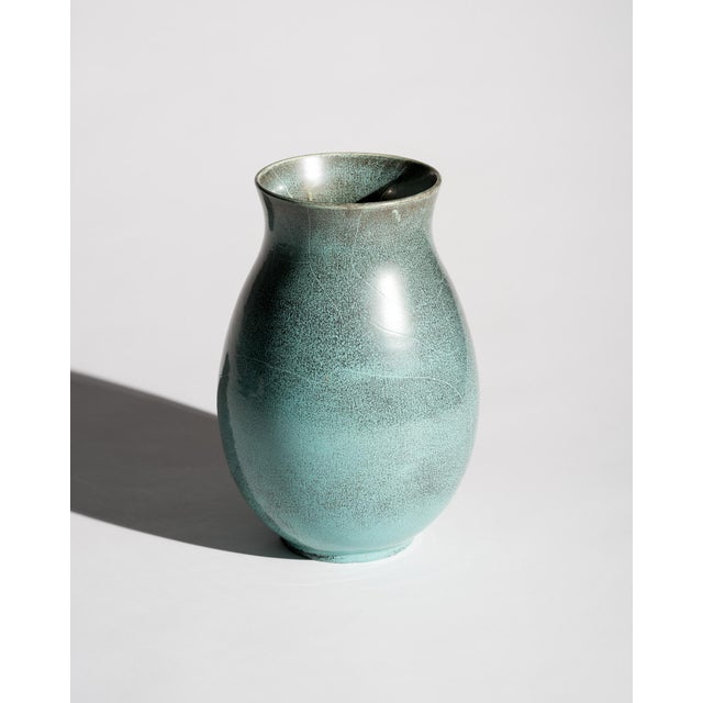 Art Deco Bauhaus Studio Stoneware Vases in Turquoise Reduction Glaze by Richard Uhlemeyer, Germany, 1940s, Set of 2 For Sale - Image 10 of 18