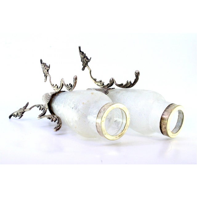 Silver and Frosted Glass Vases with Floral Reliefs, Applications and God-Shaped Cut-Out Feet, Set of 2 For Sale - Image 4 of 7