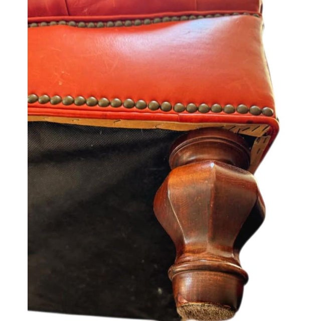 Thomasville Vintage Thomasville Chesterfield Leather Easy Chair and Ottoman Set For Sale - Image 4 of 12