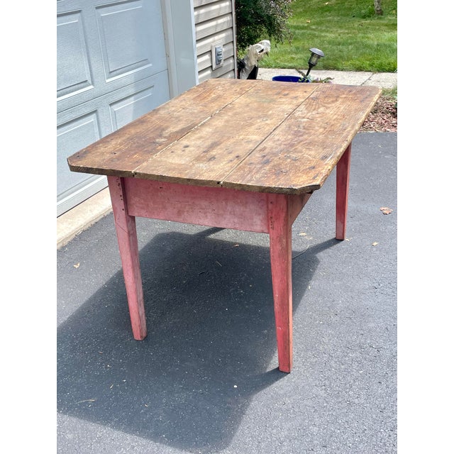 Late 19th Century 19th Century Primitive Red Painted Tavern Table With Drawer For Sale - Image 5 of 12