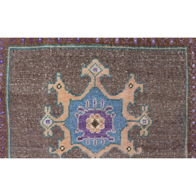 Textile Turkish Oushak Rug With Bold Brown and Vibrant Blue Floral Medallions 2'7"x3'7" For Sale - Image 7 of 10