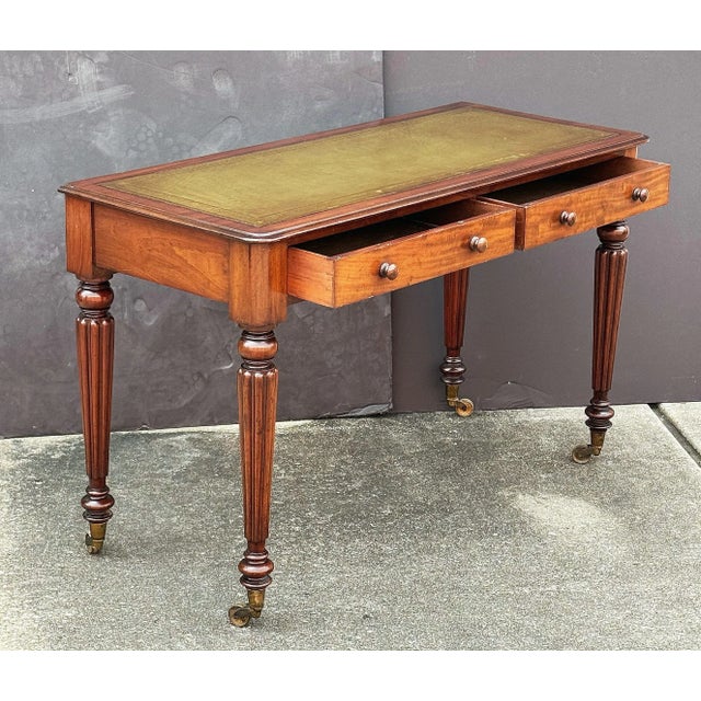 Traditional Regency Writing Table or Desk of Mahogany With Leather Top From England For Sale - Image 3 of 12