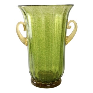 Green and Yellow Murano Glass Vase For Sale
