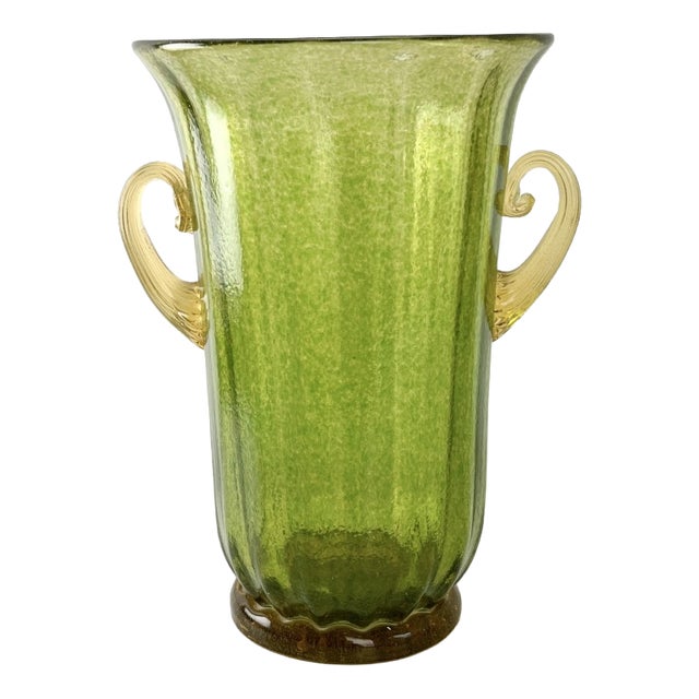 Green and Yellow Murano Glass Vase For Sale