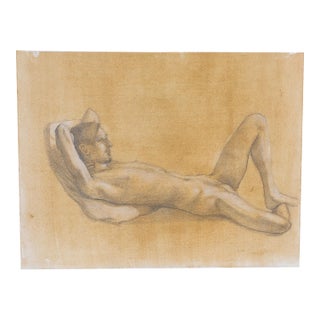 Late 20th Century Tim Holland Nude Male Portrait Drawing For Sale