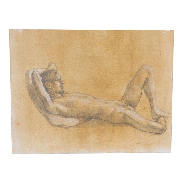 Late 20th Century Tim Holland Nude Male Portrait Drawing For Sale