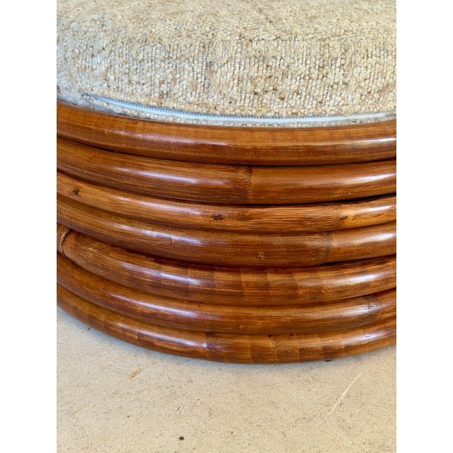 Mid-Century Modern Vintage Restored Stacked Bent Rattan Ottoman or Footstool Manner of Paul Frankl For Sale - Image 3 of 12