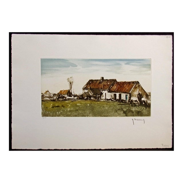 Roger Hebbelinck Hand Signed Vintage Aquatint Etching Farm Houses For Sale