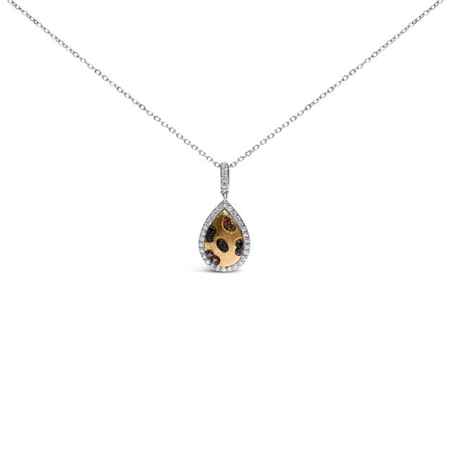 Draped in elegance and radiant sophistication, this pear-shaped necklace enchants with a dazzling array of treated orange...